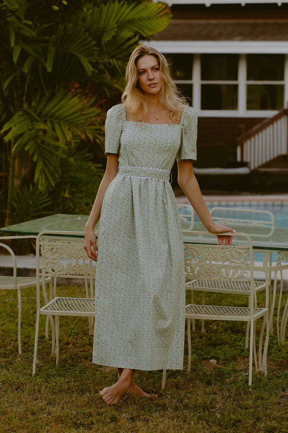 Woman in a green dress