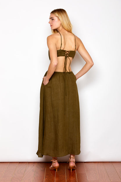 Back view of the Emily Dress in Seaweed