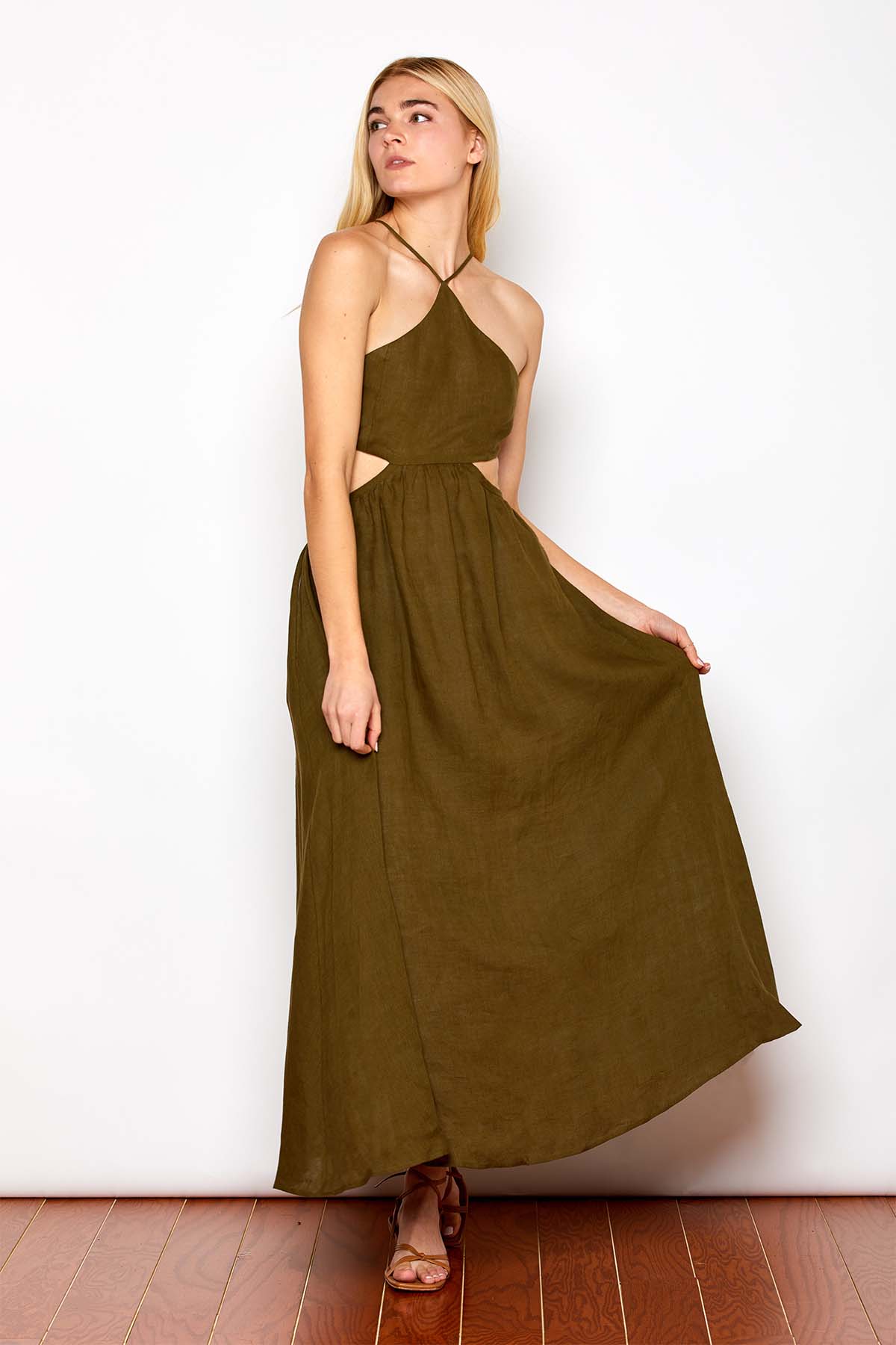 Front view of the Emily Dress in Seaweed